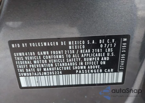 2018 Volkswagen Jetta 1.4T Se/1.4T Wolfsburg Edition from USA, damaged, VIN 3VWDB7AJ5JM205224